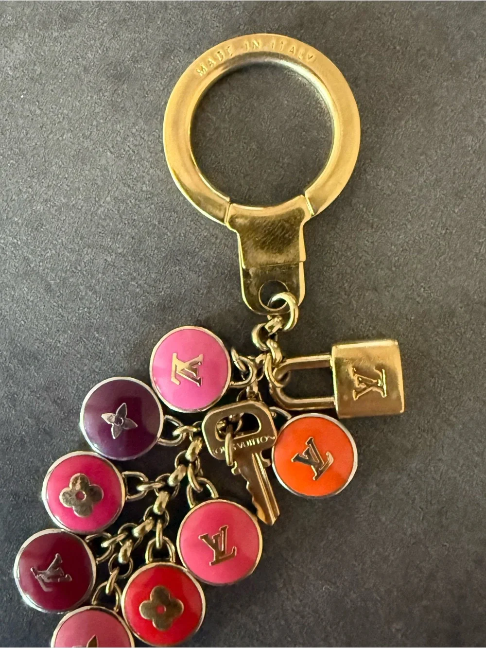 Louis Vuitton Pink, Red & Purple Enamel Disc Charm Key Holder
